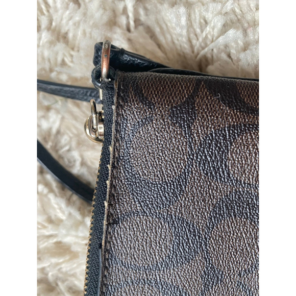 Coach Women's Small Corner Zip Wristlet in Signature Canvas (Walnut / Black) - Picture 7 of 9